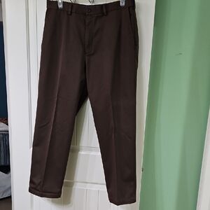 Haggar Brown Cotton Dress Casual Flat Front Men's Pants 36x30